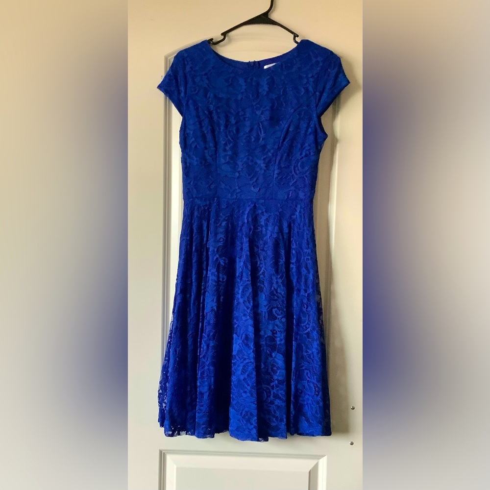 Womens blue lace knee length dress.